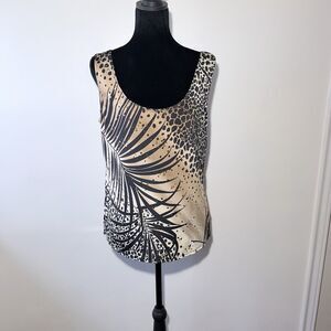Blu Sage Women’s L Black Tan Cream Cheetah Print Leaf Gold Sequins Tank Top